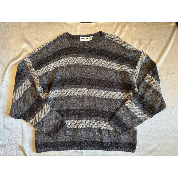 Vintage New Era Knit Sweater Mens XL Gray Stripe‎ Grandpa USA Crosby Trendy - Picture 1 of 5